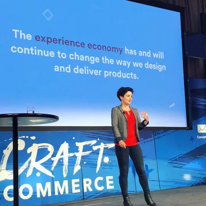 Cathryn speaking at an event